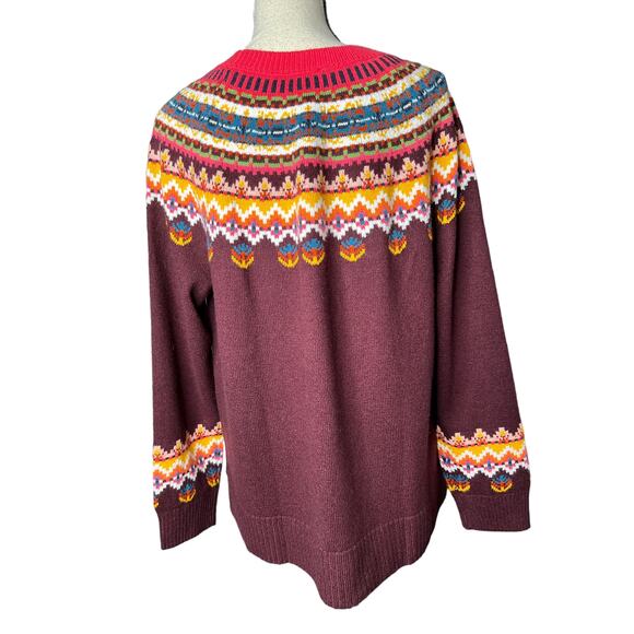 NEW Talbots Women's Fair Isle Sweater in Burgundy with Multi-colors Size XL - Picture 4 of 7